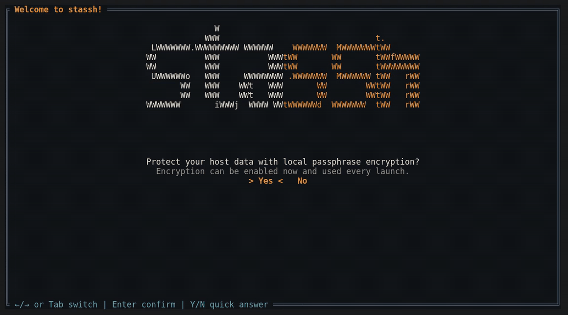Stassh install demo showing dashboard, prompts, and live terminal sessions