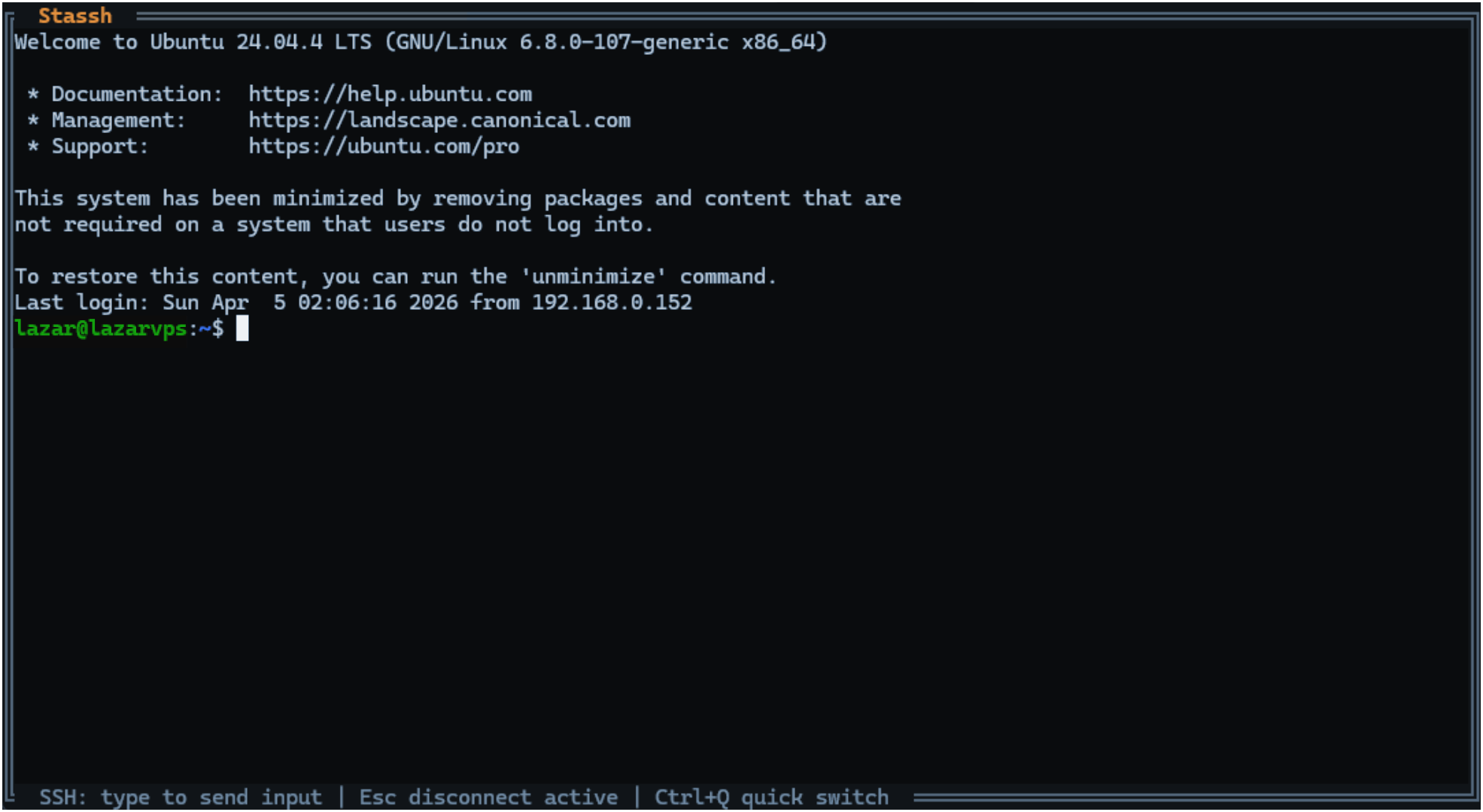 Stassh live SSH connection view